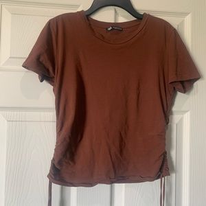 Brown drawstring basic zara top